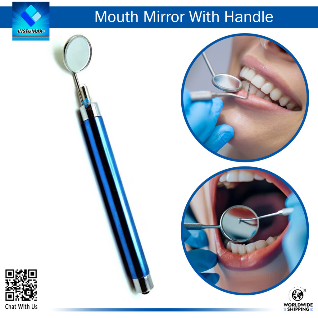 "Mouth Mirror with Blue Color Handle, 11mm" "Mouth Mirror with Blue Color Handle 11mm for Dental Examinations"