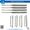 Bone Chisels with Markings Set of 4 (2 Curved, 2 Straight) - Precision Tools for Bone Shaping and Elevation