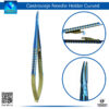 : "Castroviejo Needle Holder Curved with Blue and Gold Color for Precision"