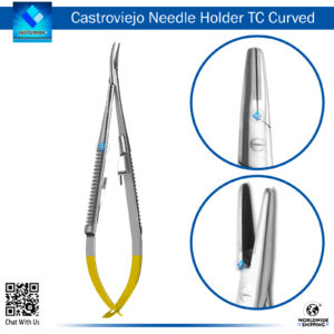 "Castroviejo Forceps Curved TC Tip for Precision Surgical Grasping and Holding"