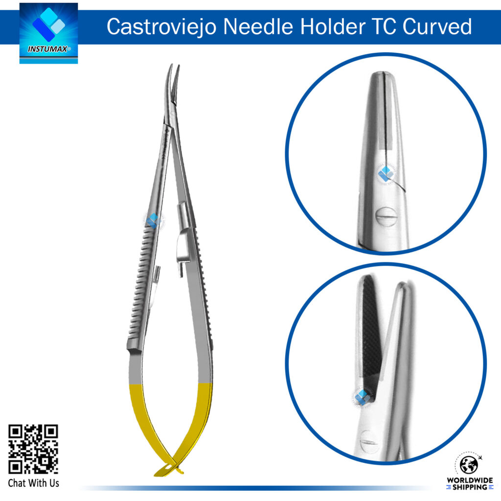 Castroviejo Forceps Curved TC Tip" "Castroviejo Forceps Curved TC Tip for Precision Surgical Grasping and Holding"