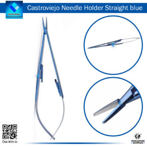"Castroviejo Needle Holder Blue Color for Precision Surgical Needle Control"
