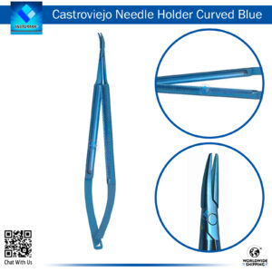 Castroviejo Needle Holder Curved with Titanium Blue Tips for Precision"