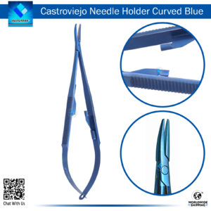 "Castroviejo Needle Holder Curved Tip for Precision Surgical Needle Control"