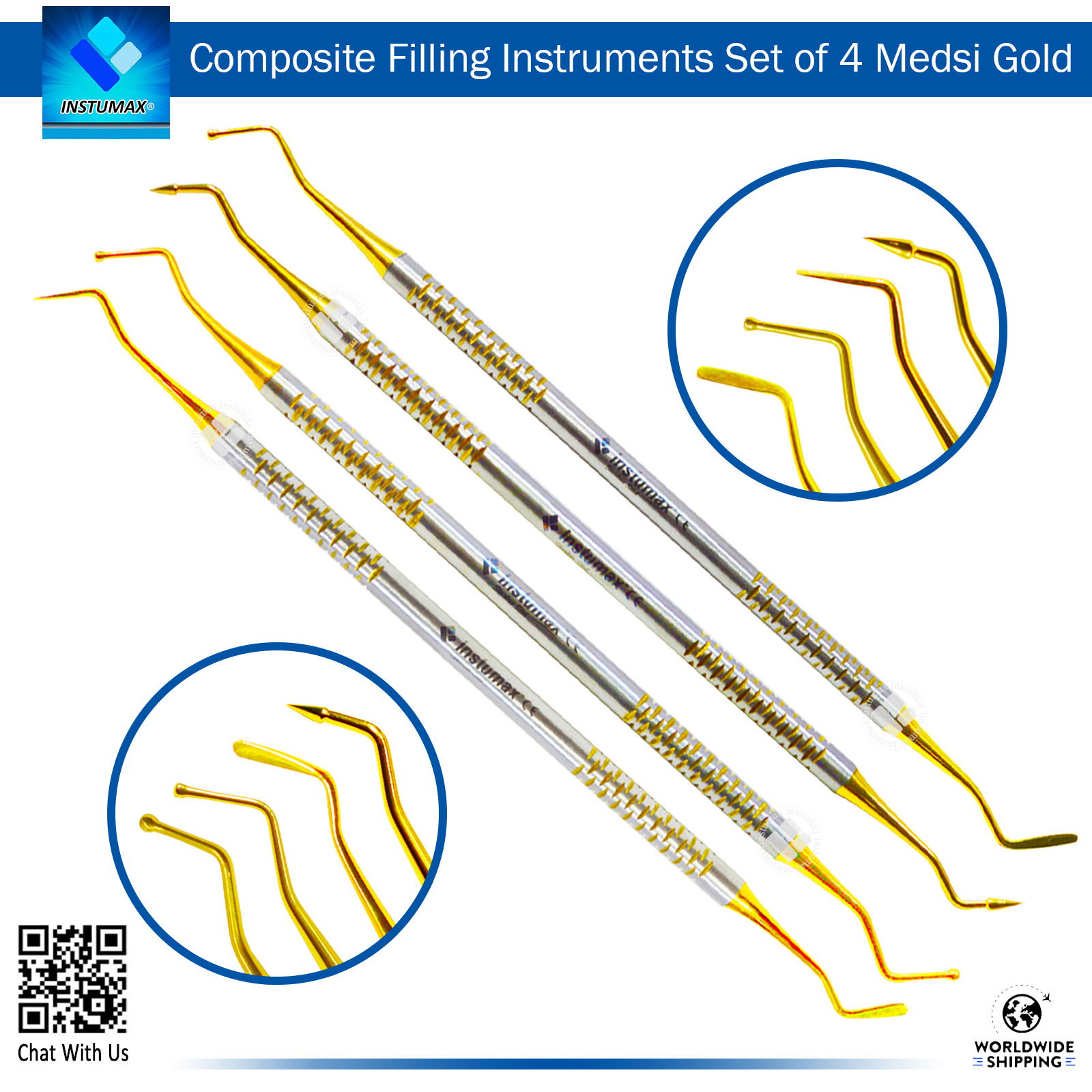 Composite Filling Instruments 4Pcs Set with Golden Tips – Precision Dental Tools for Restorations Composite Filling Instruments 4Pcs Set with Golden Tips