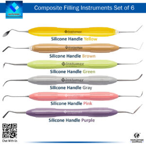 Dental Composite Filling Instruments Set of 6 with Silicone Handles (Restorative)