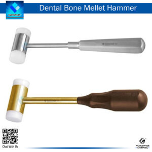 Dental Bone Mallet Hammer Set with X1 Steel Handle and Wooden Handle with Golden Top for Precision Bone Shaping