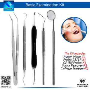 "Dental Examination Tools Kit with Mouth Mirror Handle, CPITN Probes, Tartar Scaler Silicone, Explorer 23/17, College Tweezer"