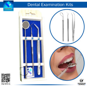 "Dental Examination Kit, 3pcs – College Tweezer, Probe 9, Mouth Mirror Handle with Wooden Handles"