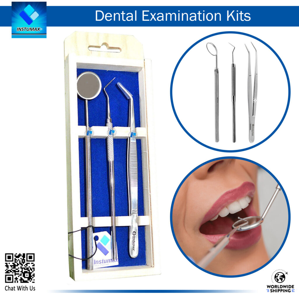 "Dental Examination Kit, 3pcs – College Tweezer, Probe 9, Mouth Mirror Handle with Wooden Handles" "Dental Examination Kit, 3pcs – College Tweezer, Probe 9, Mouth Mirror Handle with Wooden Handles"