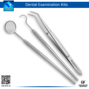 "3pcs Dental Examination Diagnostic Kit – Mouth Mirror Handle, Cotton Tweezer, Explorer 23"