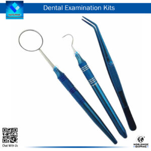 "3pcs Dental Examination Diagnostic Kit with Blue Coated Tools – Mouth Mirror Handle, Cotton Tweezer, Explorer 23"