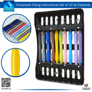 "Composite Filling Instruments Set of 10 with Silicone Handles and Plastic Cassette - Dental Tools"