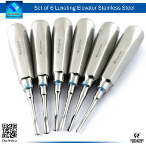 "Set of 6 Luxating Elevators Stainless Steel – 3 Straight and 3 Curved for Tooth Extractions"