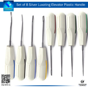 "Set of 8 Silver Luxating Elevators with Plastic Handles for Tooth Extractions"