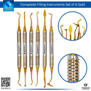 "Composite Filling Instruments 6pcs with Golden Titanium Coated Tips - Complete Filling Tools Set"