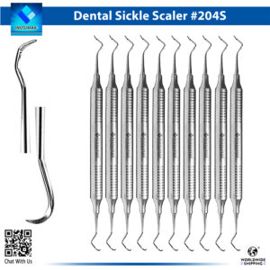 "INSTUMAX 204S sickle scaler dental instrument with hollow handle – double-ended posterior scaler for supragingival calculus removal and periodontal hygiene, CE certified stainless steel"