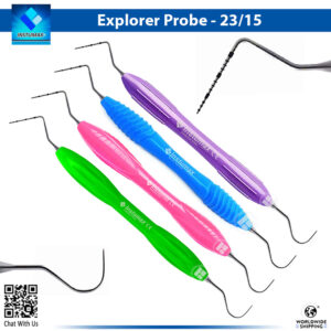 "INSTUMAX UNC15/23 dental probe explorer set 4pcs with multi-color silicone handles – Lavender Purple, Pink, Blue, Green for periodontal diagnostics"
