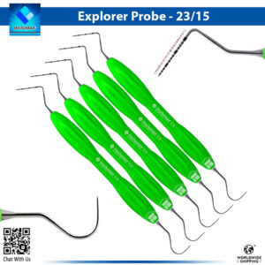 "INSTUMAX UNC15/23 dental probe explorer set with color-coded 1-15mm markings and #23 Shepherd's Hook tip – stainless steel periodontal probe for pocket depth and caries detection"