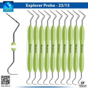 "INSTUMAX UNC15/23 dental probe explorer set with green silicone handles for periodontal diagnostics"