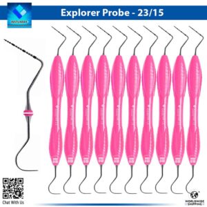 "INSTUMAX UNC15/23 dental probe explorer set with color-coded 1-15mm markings and #23 Shepherd's Hook tip – stainless steel periodontal probe for pocket depth and caries detection"