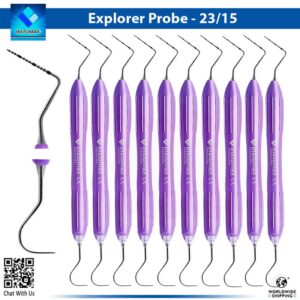 "INSTUMAX UNC15/23 dental probe explorer set with color-coded 1-15mm markings and #23 Shepherd's Hook tip – stainless steel periodontal probe for pocket depth and caries detection"