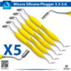 Close-up of the LM Implant Misura MR 3.3-5.6 LMErgoSense dental instrument, featuring a dual-tip design with larger and smaller precision tips for accurate implant spacing, a yellow color-coded ergonomic silicone handle for enhanced grip, and laser-etched markings for 3.3-5.6 mm diameters in surgical dentistry.