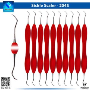 "INSTUMAX 204S sickle scaler dental instrument with hollow handle – double-ended posterior scaler for supragingival calculus removal and periodontal hygiene, CE certified stainless steel"