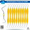 Close-up of the 10-piece Professional Dental Probe & Explorer Set, featuring UNC15/23 double-ended periodontal instruments with color-coded 1-15mm graduated markings on blue silicone handles for precise pocket depth measurement and surface exploration, ideal for dentists, hygienists, and dental schools, with premium stainless steel construction.