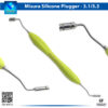 "Close-up of the Implant Misura MR 3.1-5.3 LMErgoSense dental instrument set, showing dual-tip design with larger and smaller precision tips for implant spacing, ergonomic silicone handles, and measurement markings for 3.1-5.3 mm diameters in restorative dentistry procedures."