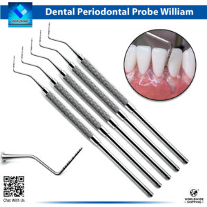 "INSTUMAX Williams periodontal probe 1-2-3-5-7-8-9-10mm single-ended metal tool for assessing gingival pocket depths, attachment levels, and bleeding – surgical stainless steel with missing 4mm/6mm markings for precise diagnostics"