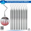 "INSTUMAX Williams periodontal probe 1-2-3-5-7-8-9-10mm single-ended metal tool for assessing gingival pocket depths, attachment levels, and bleeding – surgical stainless steel with missing 4mm/6mm markings for precise diagnostics"