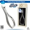 Professional curved moon shape heavy-duty toenail clipper for thick nails shown with its wooden storage box.