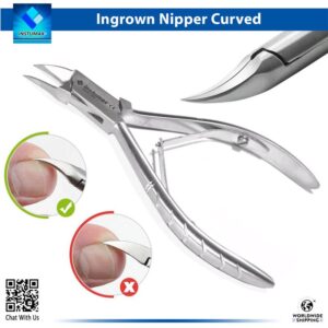 Professional ingrown toenail nipper with curved precision points and stainless steel handles.
